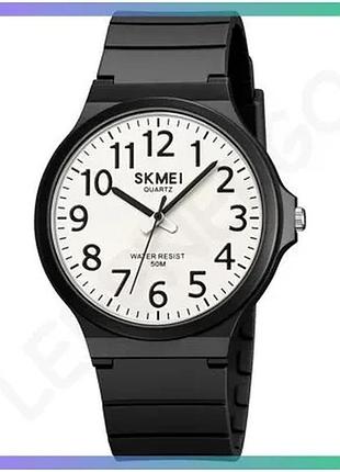 Часы skmei 2108 черно-белые кварцевые мужские водонепроницаемые 50м с каучуковым ремешком sku_aber_1080-2203