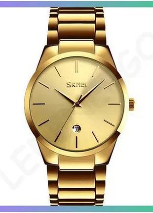 Годинник skmei 9140gd gold кварцевий чоловічий водонепроникний з календарем круглий циферблат ціна за sku_aber_1080-1033