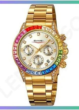 Женские часы skmei 2352gdsi gold-silver кварцевые с водонепроницаемостью до 30 м стильные часы для пов sku_aber_1080-2779