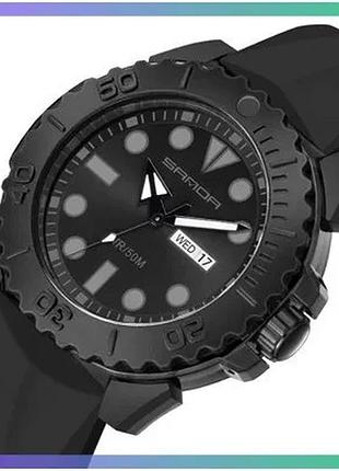 Часы sanda 3118 all black спортивные мужские водонепроницаемые кварцевые с черным ремешком и календаре sku_aber_1044-0072