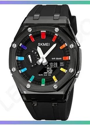 Годинник skmei 2100bkbk черный спортивный электронный с будильником и таймером для мужчин и женщин sku_aber_1080-1863