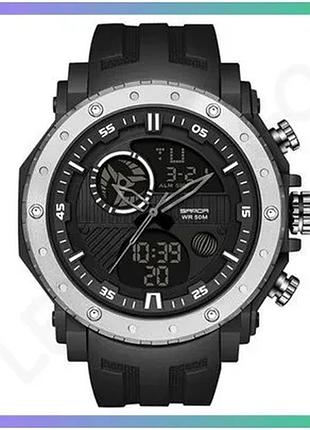 Часы sanda 6012 black-silver спортивные кварцевые мужские с будильником и секундомером черные серебрис sku_aber_1044-0145