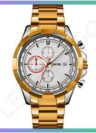 Часы skmei 9192gd gold кварцевые с календарем для мужчин золотистый корпус водонепроницаемые 30 м sku_aber_1080-2735