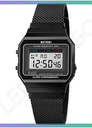 Электронные часы skmei 1660bk черные с будильником и календарем для мужчин из нержавеющей стали sku_aber_1080-1621
