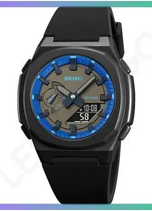 Спортивні годинники skmei 2091 чорні з синим кварцові чоловічі водонепроникні з будильником і секундом sku_aber_1080-2086