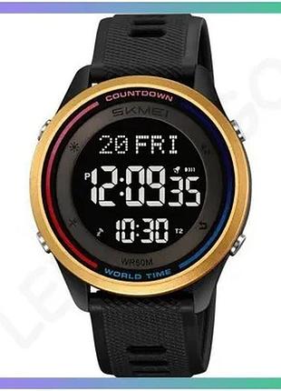 Спортивні годинники skmei 2348 black-gold електронні з будильником і хронографом для чоловіків 51 мм sku_aber_1080-2807