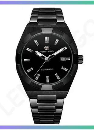 Механические часы forsining 8264 black с календарем и люминесцентным циферблатом для мужчин 41х24 мм sku_aber_1059-0297