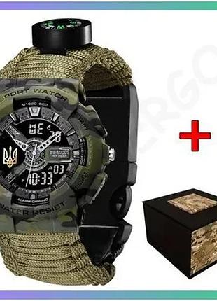 Наручний годинник awarder 005 тризуб золото camo green спортивний чоловічий з паракордовим ремінцем sku_aber_1202-0144