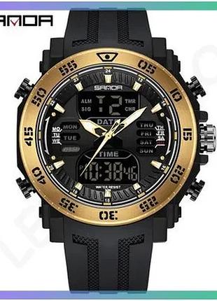 Годинники sanda 6029 black-gold спортивні кварцеві водонепроникні з будильником та підсвіткою для чоло sku_aber_1044-0079