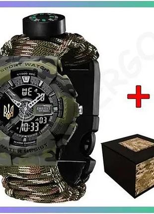 Спортивні годинники awarder 005 тризуб золоті з камуфляжним зеленим ремінцем для активного відпочинку sku_aber_1202-0145
