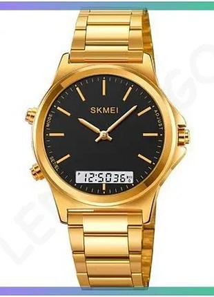 Чоловічий годинник skmei 2120gdbk золотистий чорний кварцовий з будильником і секундоміром для повсякд sku_aber_1080-2242