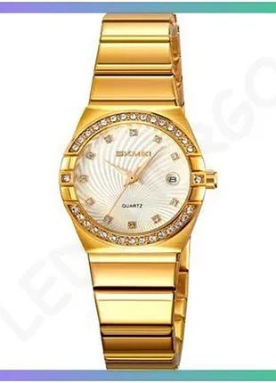 Жіночі годинники skmei 2342gd gold кварцеві водонепроникні 50м з люмінесцентною підсвіткою для стилю sku_aber_1080-2913