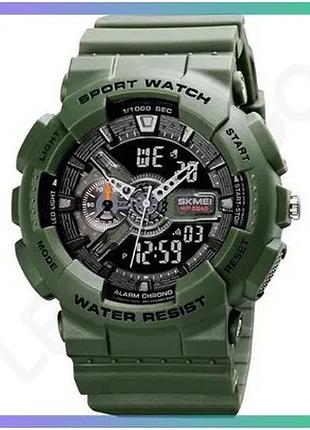 Часы skmei 1688ag army green водонепроницаемые 50м мужские тактические кварцевые с будильником и кален sku_aber_1080-0737