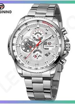 Механические часы forsining 6909 silver-white с автоподзаводом для мужчин круглый циферблат 45 мм sku_aber_1059-0172