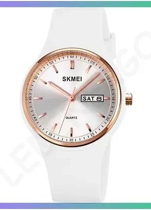 Часы skmei 2057wt white женские кварцевые с водонепроницаемостью 30м белые и золотистые sku_aber_1080-2074