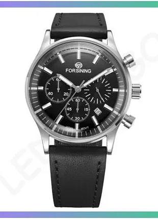 Чоловічий наручний годинник forsining 8311 black-silver з хронографом і датою стильний для офісу та по sku_aber_1059-0346