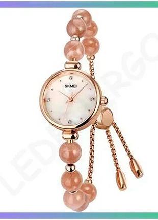 Женские часы skmei 1983pk pink кварцевые водонепроницаемые 30 м с натуральным камнем и мидью sku_aber_1080-2679