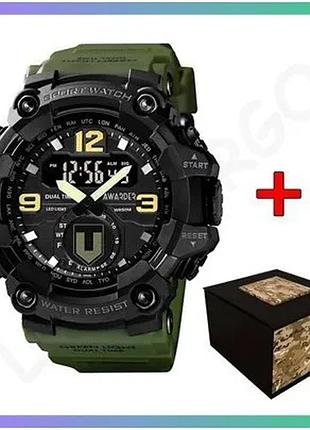 Наручні годинники awarder 004 тро army green-black спортивні для чоловіків з будильником і хронографом sku_aber_1202-0152