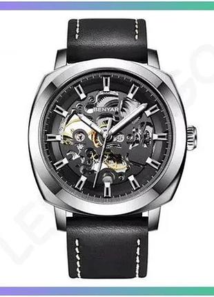 Часовой механизм benyar by-5121 silver мужские механические часы с кожаным ремешком водонепроницаемые sku_aber_1142-0024