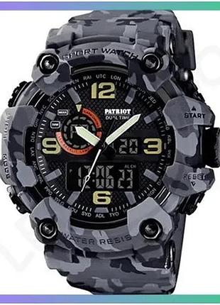 Спортивний годинник patriot camo gray 56 мм для чоловіків з будильником і секундоміром електронний sku_aber_1201-0514