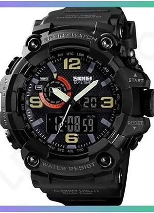 Часы skmei 1520bk черные тактические спортивные кварцевые с будильником и секундомером для мужчин sku_aber_1080-0803