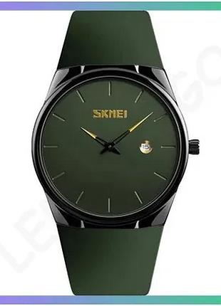 Годинник skmei 1509ag army green кварцевий водонепроникний унісекс з підсвіткою та каучуковим ремінцем sku_aber_1080-1082