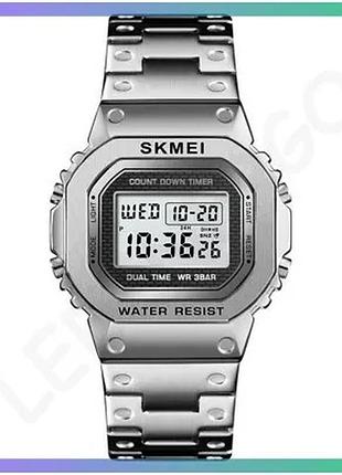 Часы skmei 1456si silver электронные водонепроницаемые с будильником и секундомером для мужчин sku_aber_1080-2388