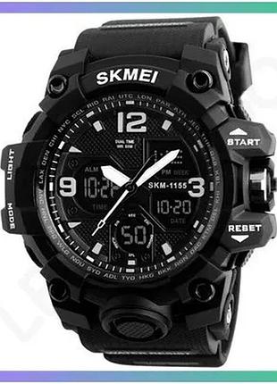Часы skmei 1155 black кварцевые с электронным циферблатом для мужчин спортивные водонепроницаемые sku_aber_1080-0394
