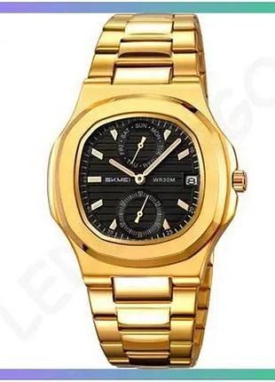 Часы skmei 2423gd gold кварцевые мужские с золотистым корпусом и водонепроницаемостью 50 м квадратные sku_aber_1080-2954