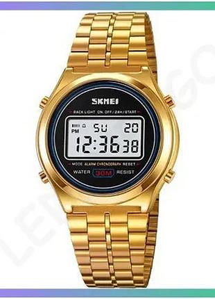 Часы skmei 2146gd gold электронные водонепроницаемые с будильником и хронографом для мужчин sku_aber_1080-2107
