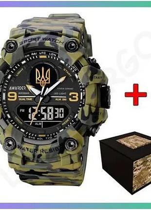 Годинник наручний awarder 001 тризуб золото camo green чоловічий спортивний водонепроникний кварцевий sku_aber_1202-0097
