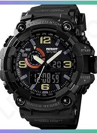 Наручні годинники patriot 002bk black кварцеві спортивні чоловічі з будильником та секундоміром чорні sku_aber_1201-0511