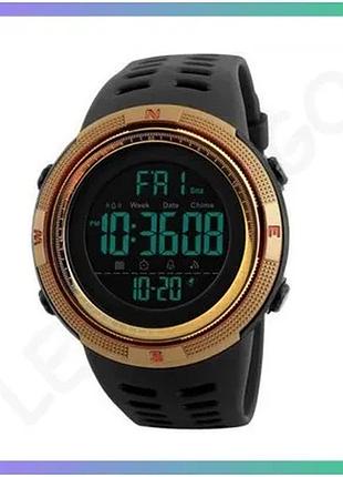 Годинник skmei 1251gd gold електронний спортивний чоловічий з будильником і таймером чорний золотистий sku_aber_1080-0899