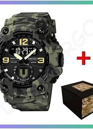 Часы awarder 004 тро camo green спортивные тактические мужские с будильником и хронографом sku_aber_1202-0154