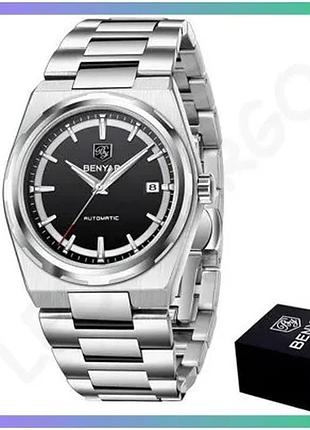 Чоловічий годинник benyar by-5203 silver-black механічний з нержавіючої сталі 38 мм водонепроникний 50 sku_aber_1142-0009