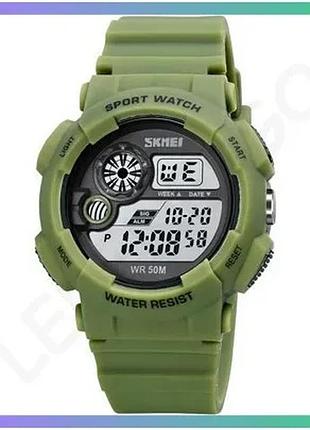Спортивные электронные часы skmei 1718ag army green с будильником и секундомером для мужчин sku_aber_1080-0940