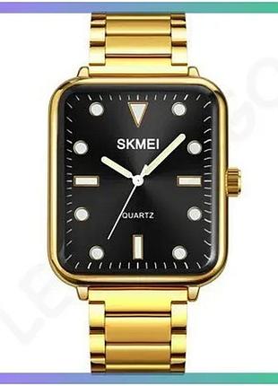 Чоловічі годинники skmei 1954gdbk-sp золотисті прямокутні кварцові водонепроникні 30м з нержавіючої ст sku_aber_1080-1559