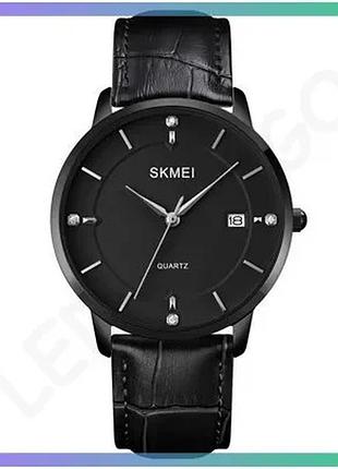 Часы skmei 1801lbkbk черные классические кожаные мужские кварцевые с календарем и водонепроницаемостью sku_aber_1080-1635
