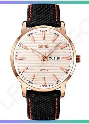 Часы skmei 9303rgsi мужские водонепроницаемые с календарем золотистые черные 50х43 мм классические sku_aber_1080-1958