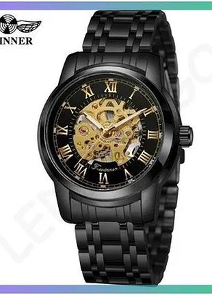Часы forsining 8250 all black steel механические с автоподзаводом черные для мужчин круглый циферблат sku_aber_1059-0250