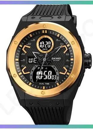 Часы skmei 2013gd gold мужские спортивные водонепроницаемые с будильником и секундомером черные золоти sku_aber_1080-1818