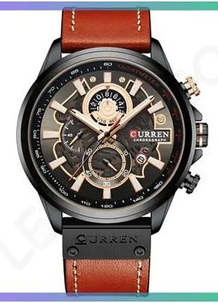 Годинник curren 8380 black-brown кварцовий чоловічий з хронографом і календарем 48 мм чорний коричневи sku_aber_1008-0225