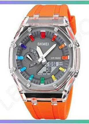 Годинник skmei 2100og orange спортивний водонепроникний кварцовий для чоловіків і жінок sku_aber_1080-1946