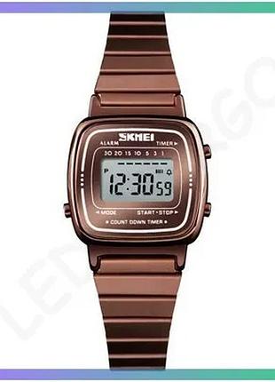 Часы skmei 1901scf кофейные электронные с будильником и хронографом для женщин прямоугольные sku_aber_1080-1424