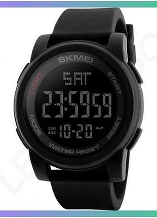Спортивные часы skmei 1257bk all black электронные водонепроницаемые с будильником и секундомером черн sku_aber_1080-0814