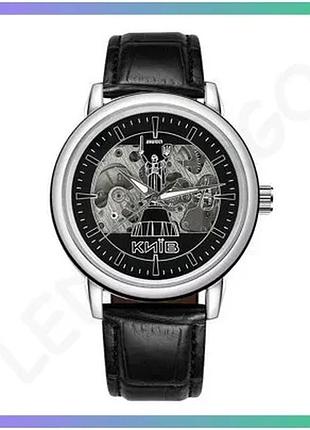 Мужской механический часы awarder 022 киев ii silver-black с кожным ремешком и водонепроницаемостью 30 sku_aber_1202-0052