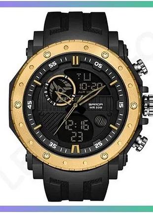 Годинник sanda 6012 black-gold спортивний кварцевий чоловічий з будильником і секундоміром чорний 50 м sku_aber_1044-0032