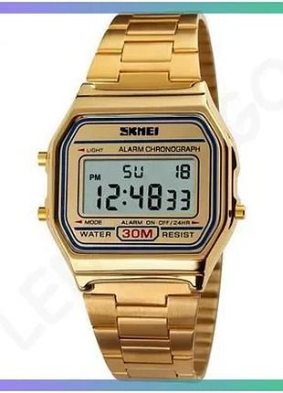 Часы skmei 1123gd gold электронные водонепроницаемые с будильником и секундомером для мужчин и женщин sku_aber_1080-1086