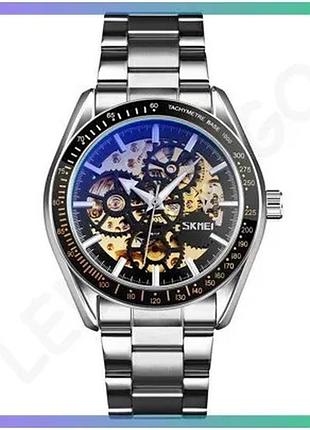 Часы skmei 9194si silver кварцевые мужские с механическим циферблатом и минеральным стеклом sku_aber_1080-1460