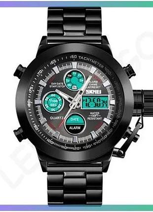 Часы skmei 1515bk black мужские с будильником и хронографом водонепроницаемые классические черные sku_aber_1080-2671